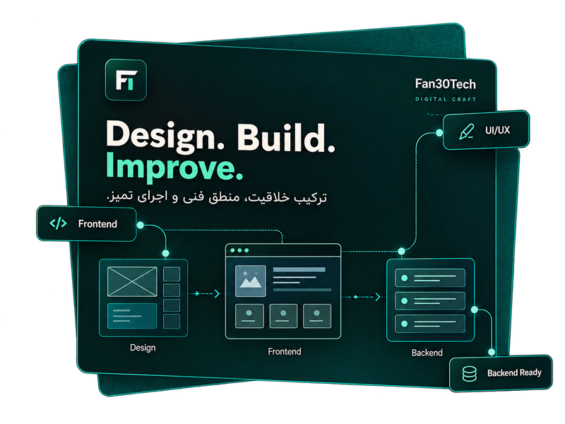 نمایش مسیر Design، Frontend و Backend در Fan30Tech